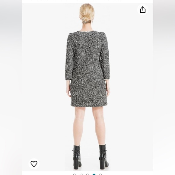 Max Studio Vneck Quarter Sleeve Tweed Boucle Sheath Black White Mini Dress - Picture 3 of 7
